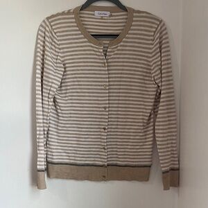 Calvin Klein Beige and White Striped Cardigan